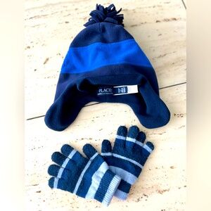 The Children's Place Blue and Navy Kids Winter Hat and Gloves Set